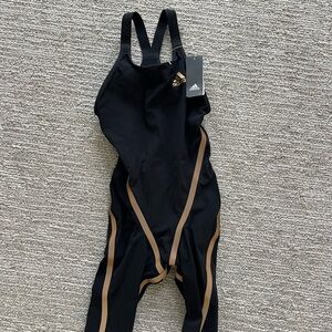 Adidas Black and Gold One Piece Swimsuit with Racerback